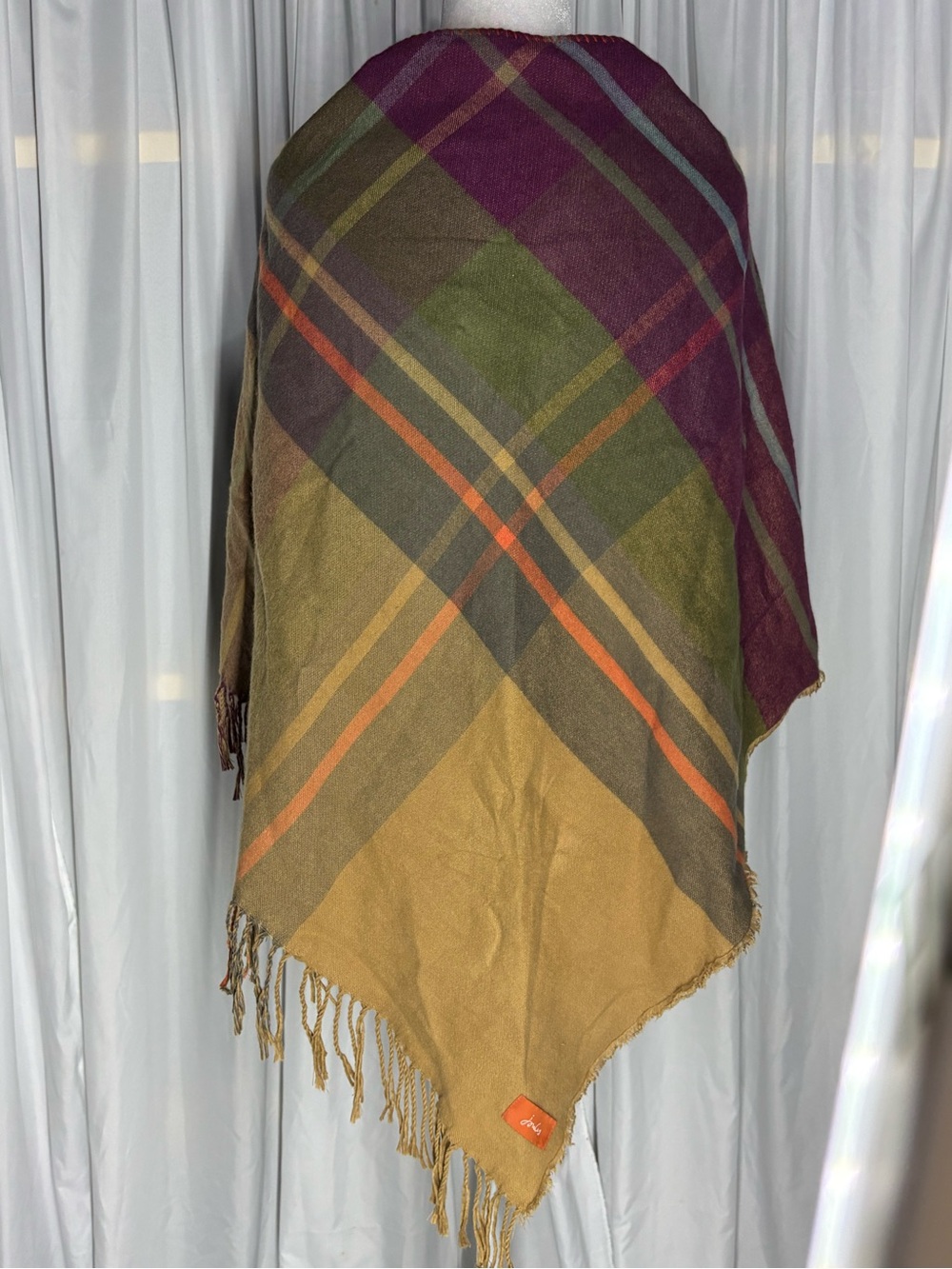 Joules Mustard Cape With Tassels Plaid Printing Classical One Sizes - Picture 2 of 7